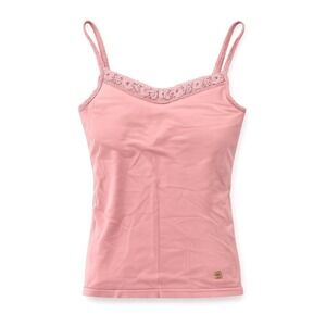 VTG Y2K Abercrombie & Fitch Lace Trim Cami Tank Women Medium Pink Feminine Fairy